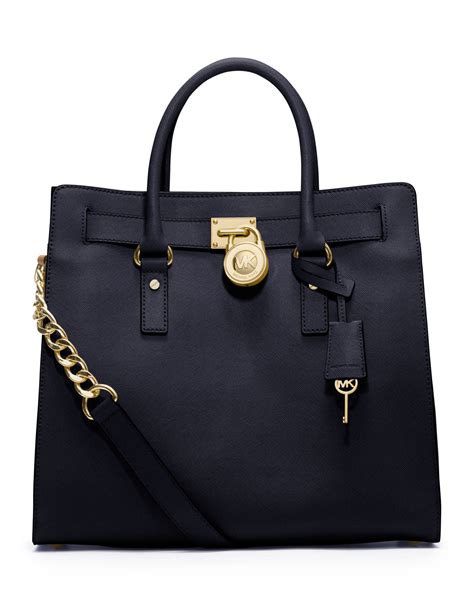 michael kors hamilton large tote black silver hardware|Michael Kors saffiano leather tote.